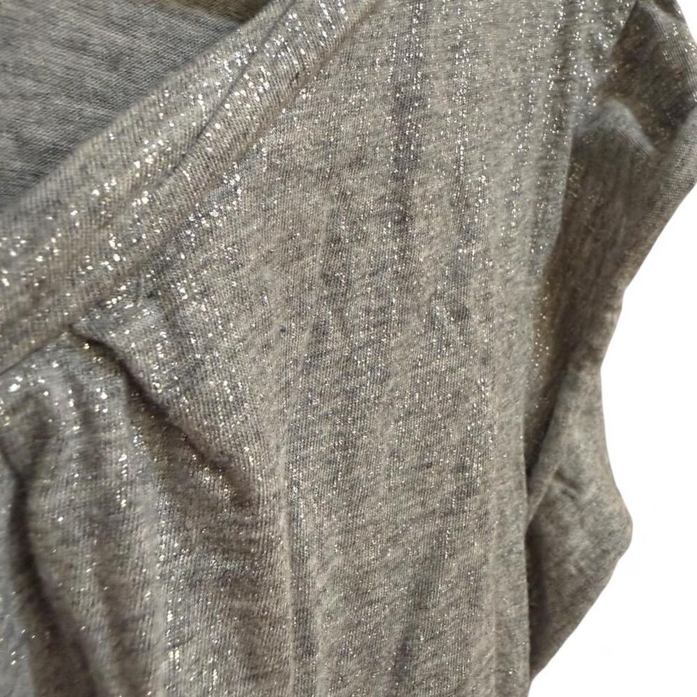 Elle Women's Silver Metallic Grey Ruffle Sleeve Comfortable T-Shirt - Picture 2 of 6